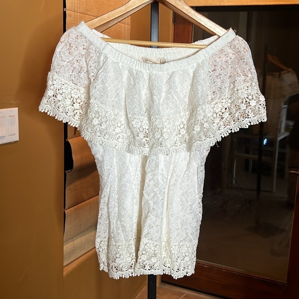 NWT Soft Surroundings Limoges Lace Off Shoulder Ivory Crochet Blouse Size Large - Picture 2 of 9
